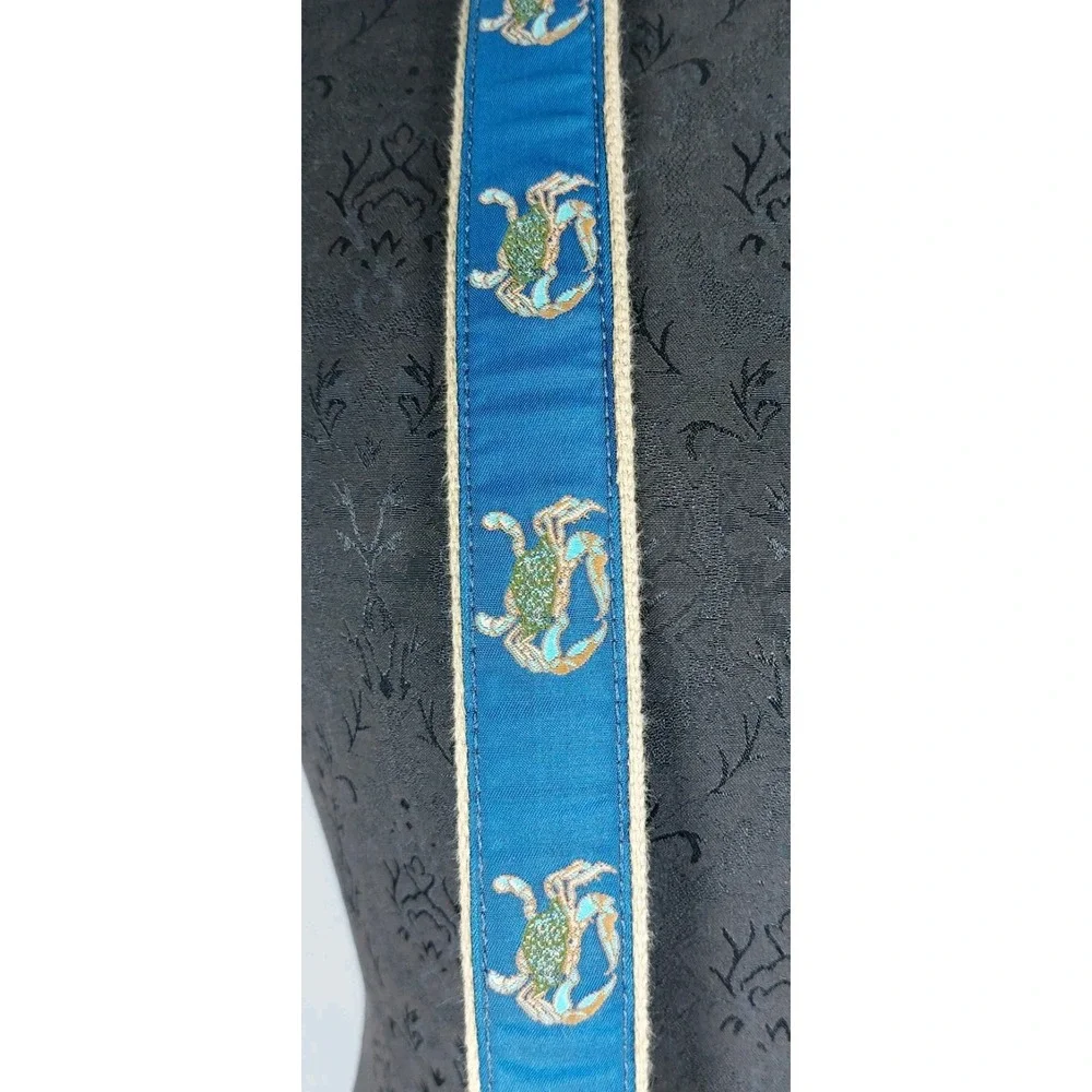 Leather Man Ltd Brown Leather Belt Blue Crab Ribbon Brass Buckle Mens 46 USA